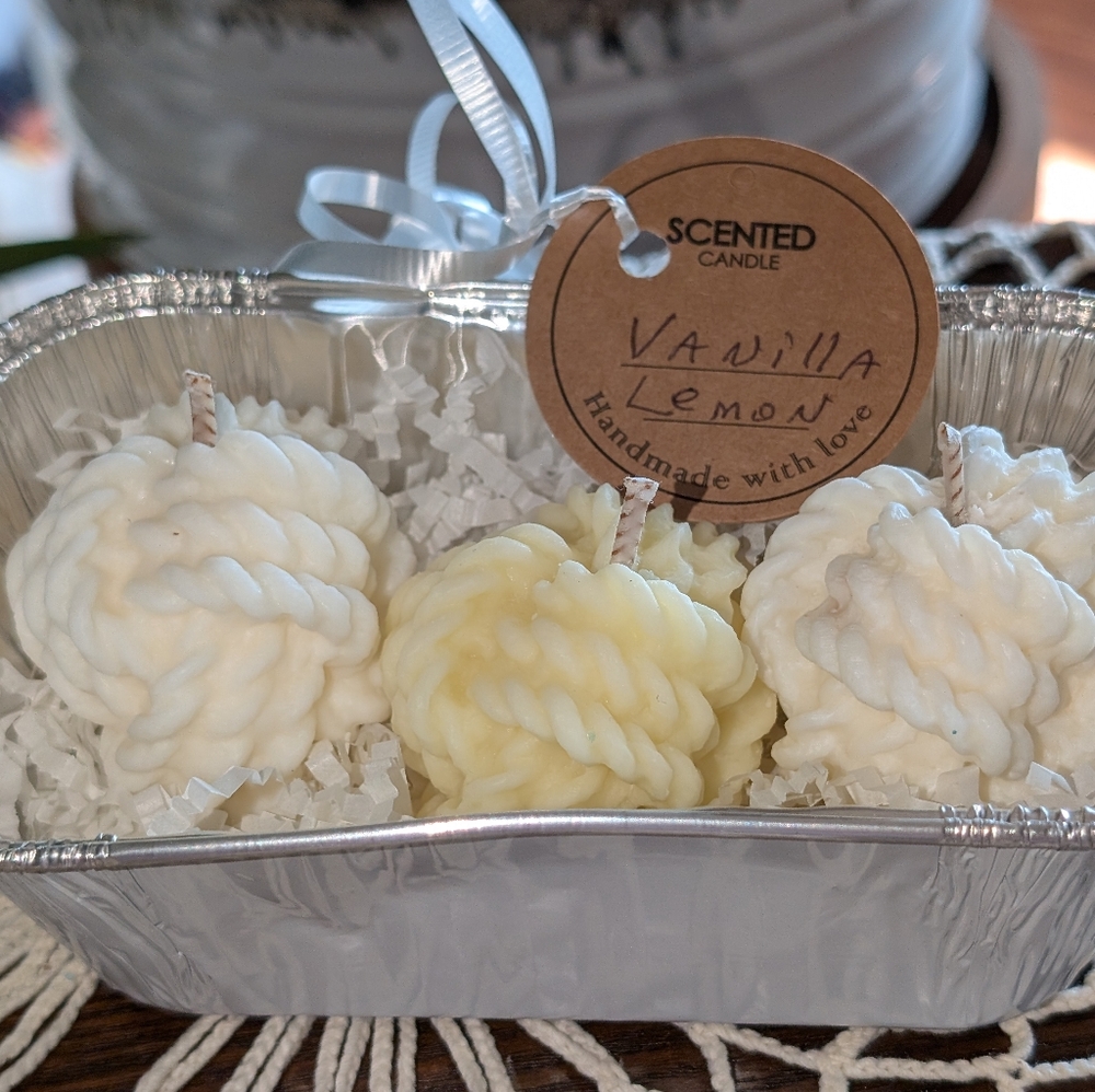 Hand Poured Soy 3-pc. Rope  Candles Vanilla Lemon Set